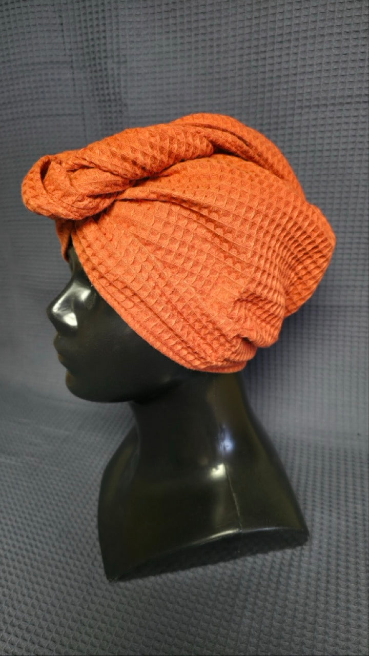 Полотенце для волос, тюрбан с пуговицами, вафельное / кирпично-красный