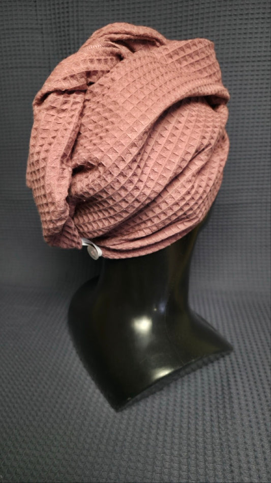 Matu dvielis Turbāns ar podziņu vafeļauduma / veci rozā