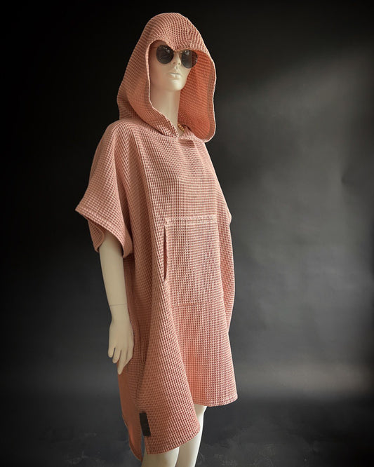 Pončo vafeļauduma īsais - unisex / rozā