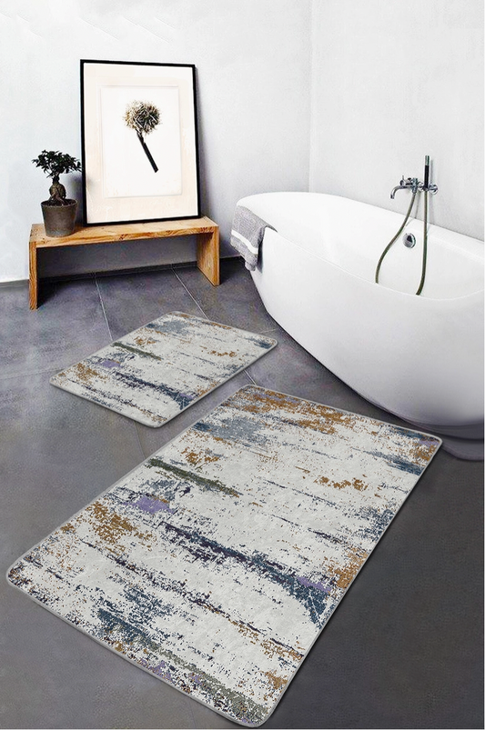 Vintage Cream Rustic Bathroom Natural Hues 2 Pieces Mat Set