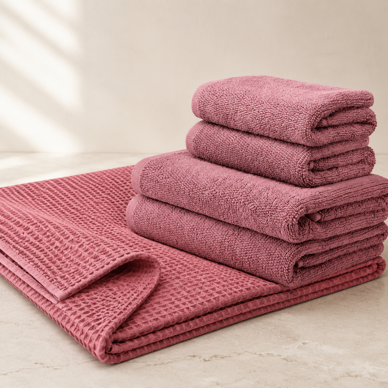 Towel Set – Waffle and Terry Towels - Morning Blush