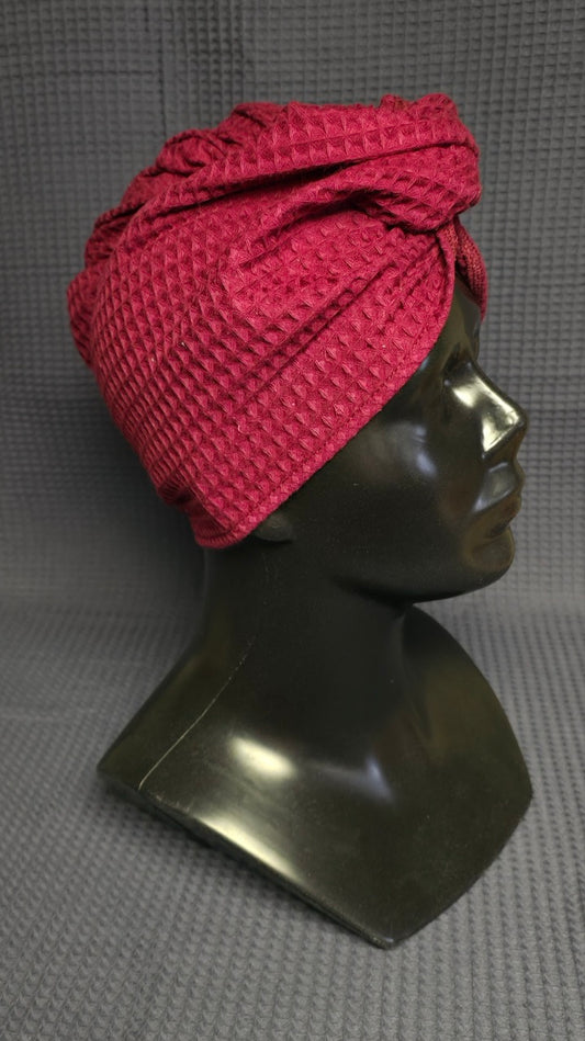 Plaukų rankšluostis Turbanas su sagomis, vafliniu pynimu / bordo