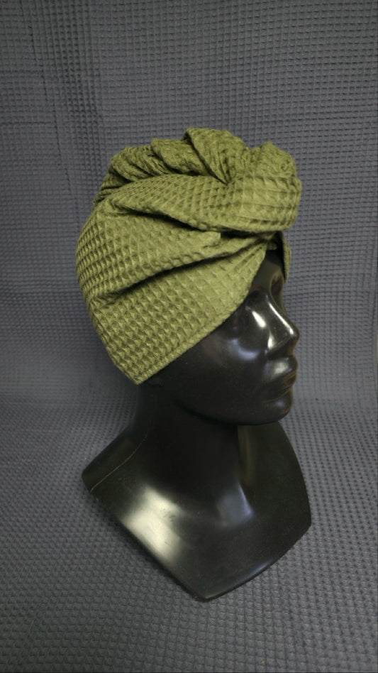 Matu dvielis Turbāns ar podziņu vafeļauduma / zaļš