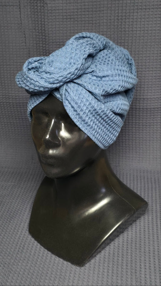 Matu dvielis Turbāns ar podziņu vafeļauduma / zilpelēks