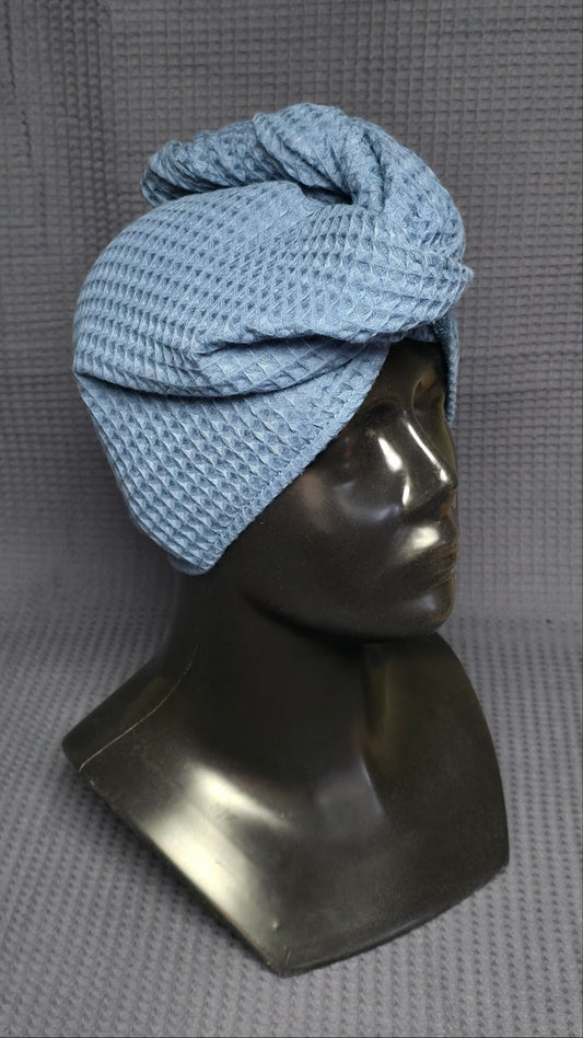 Matu dvielis Turbāns ar podziņu vafeļauduma / zilpelēks