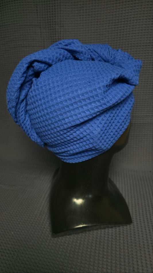 Matu dvielis Turbāns ar podziņu vafeļauduma / rudzupuķu zils