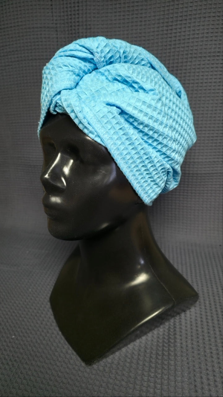 Matu dvielis Turbāns ar podziņu vafeļauduma / gaiši zils