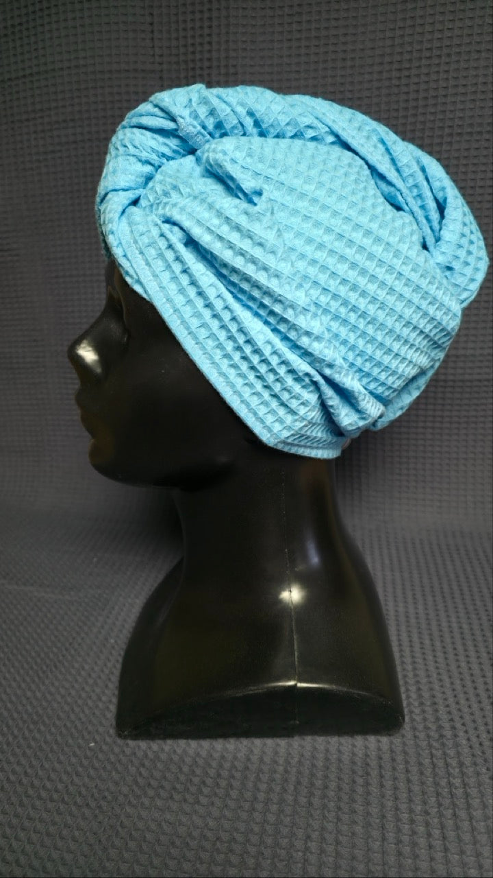 Matu dvielis Turbāns ar podziņu vafeļauduma / gaiši zils