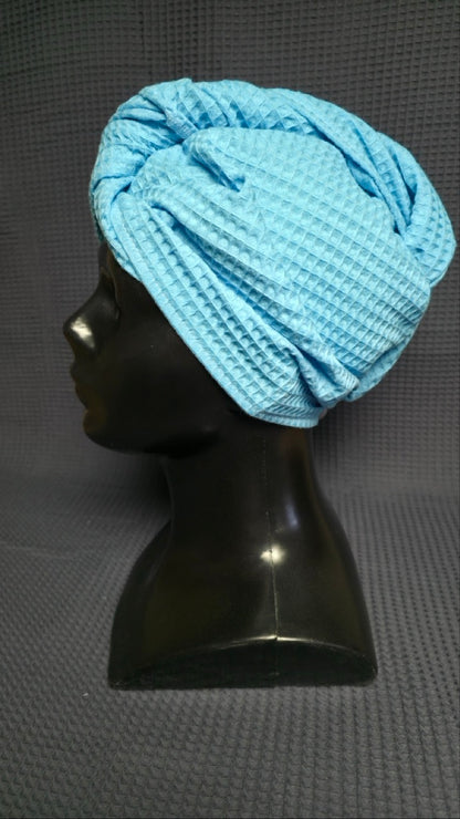 Matu dvielis Turbāns ar podziņu vafeļauduma / gaiši zils