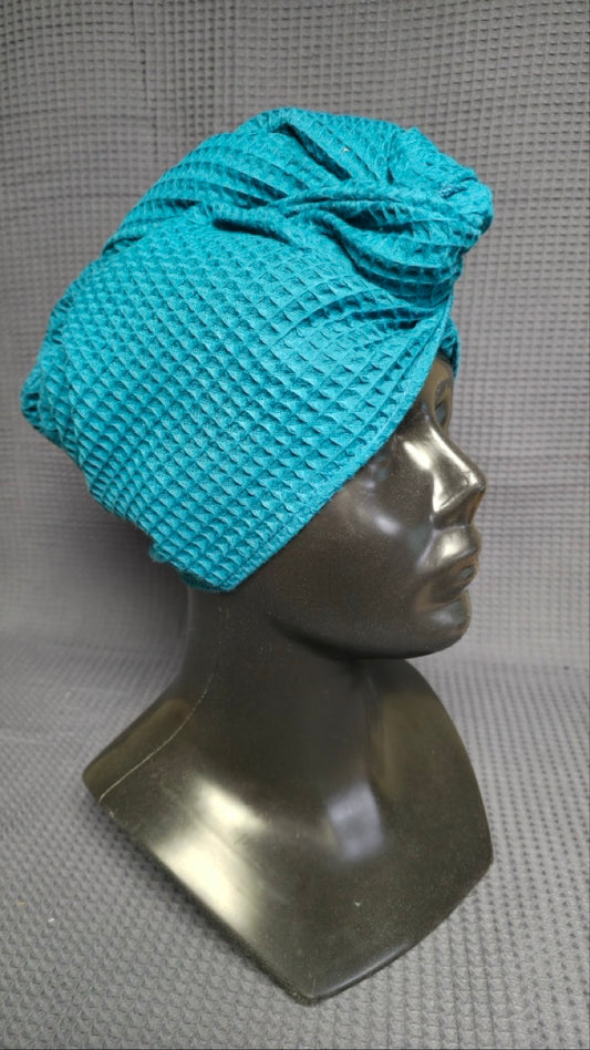 Полотенце для волос, тюрбан с пуговицами, вафельное / глубокий синий