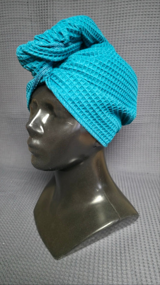 Полотенце для волос, тюрбан с пуговицами, вафельное / глубокий синий