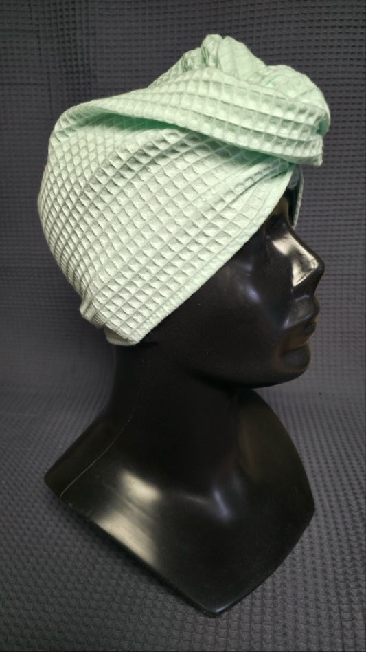 Matu dvielis Turbāns ar podziņu vafeļauduma / piparmētru zaļš