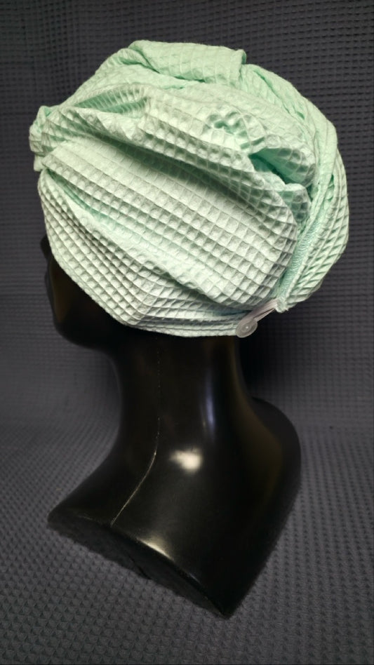 Matu dvielis Turbāns ar podziņu vafeļauduma / piparmētru zaļš