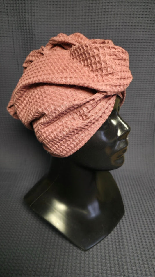 Matu dvielis Turbāns ar podziņu vafeļauduma / veci rozā