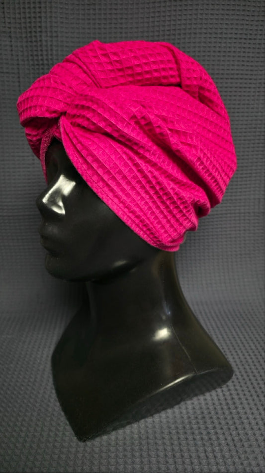 Plaukų rankšluostis Turbanas su sagomis, vafliniu pynimu / rožinė