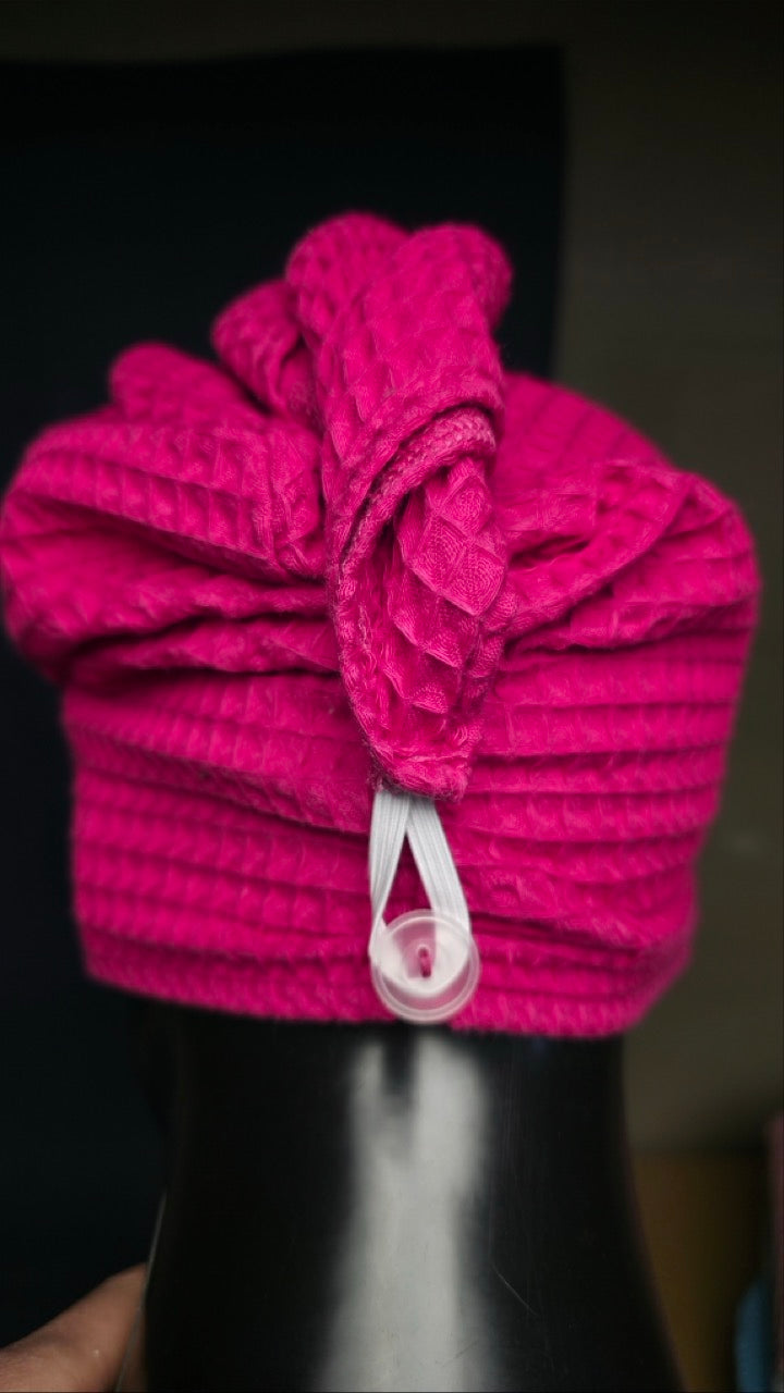 Matu dvielis Turbāns ar podziņu vafeļauduma / rozā