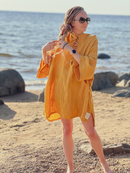 Lina Pončo unisex - dzeltens