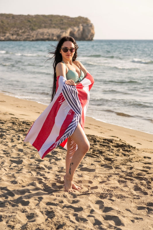 Beach Towel Marine - red stripes