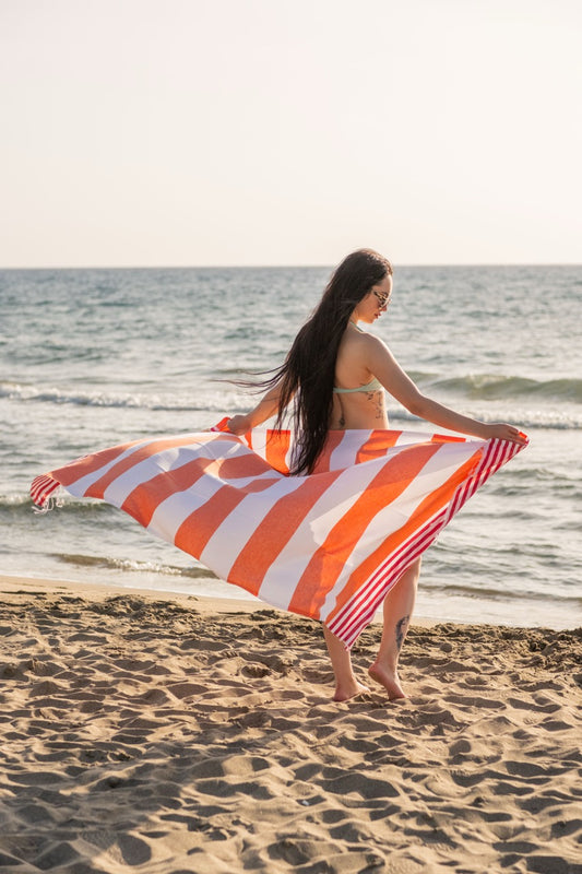 Beach Towel Marine - orange stripes