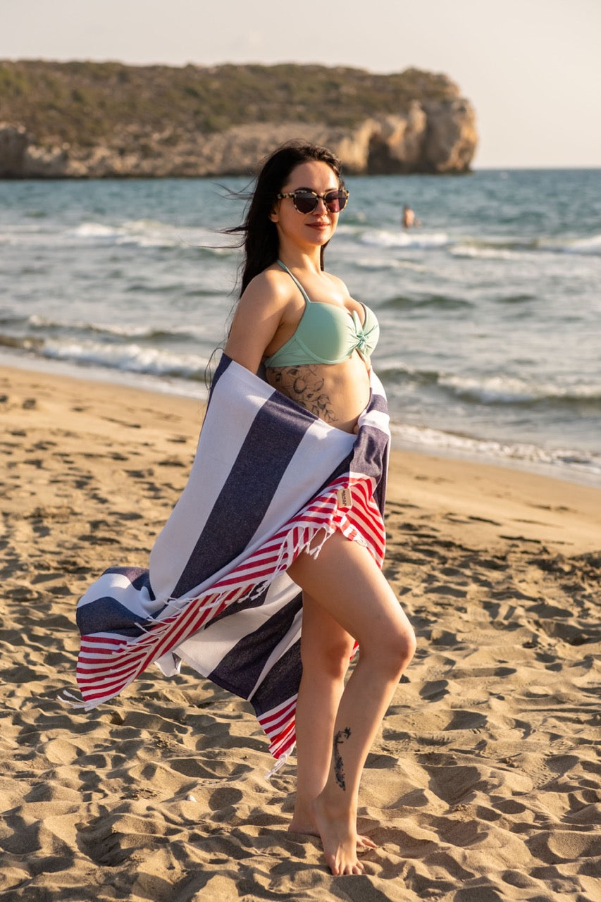 Beach Towel Marine - navy stripes