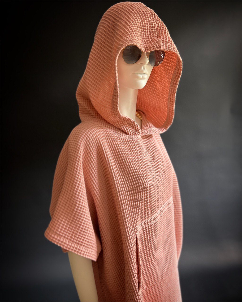 Pončo vafeļauduma īsais - unisex / rozā