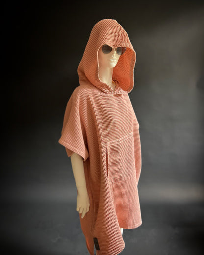 Pončo vafeļauduma īsais - unisex / rozā