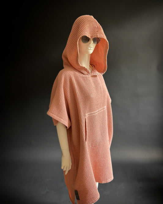 Pončo vafeļauduma īsais - unisex / rozā