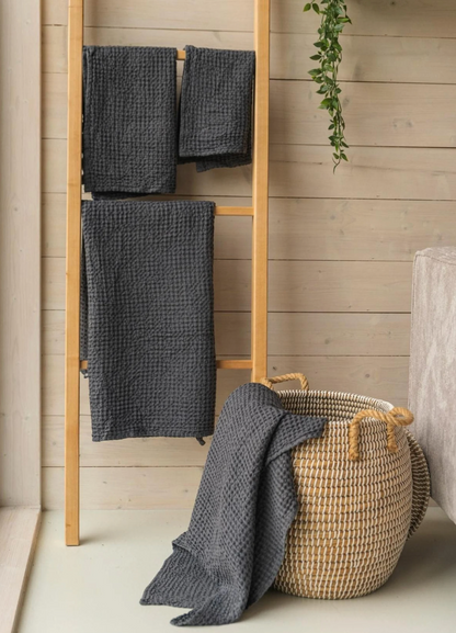 Linen waffle towel / DARK GREY