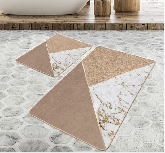 Modern Geometric Gold Beige - 2 Piece Bath Mat Set