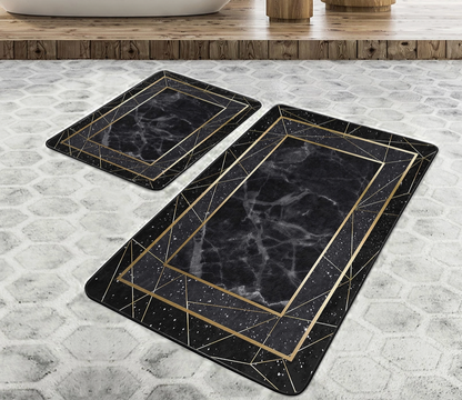 Gold Geometric Black Marble Pattern 2 Pieces Mat Set