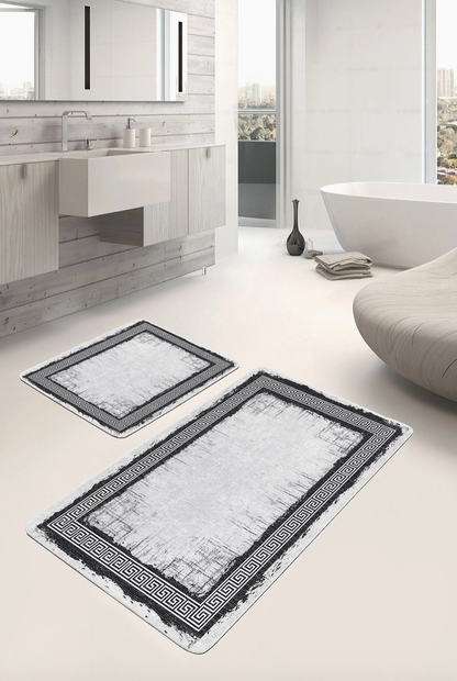 Stylish Gray Greek Key Pattern 2 Piece Bath Mat Set