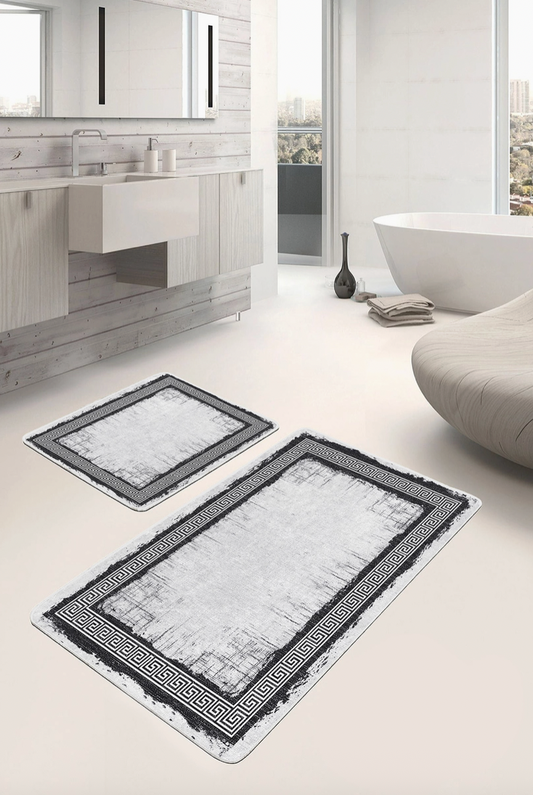 Stylish Gray Greek Key Pattern 2 Piece Bath Mat Set