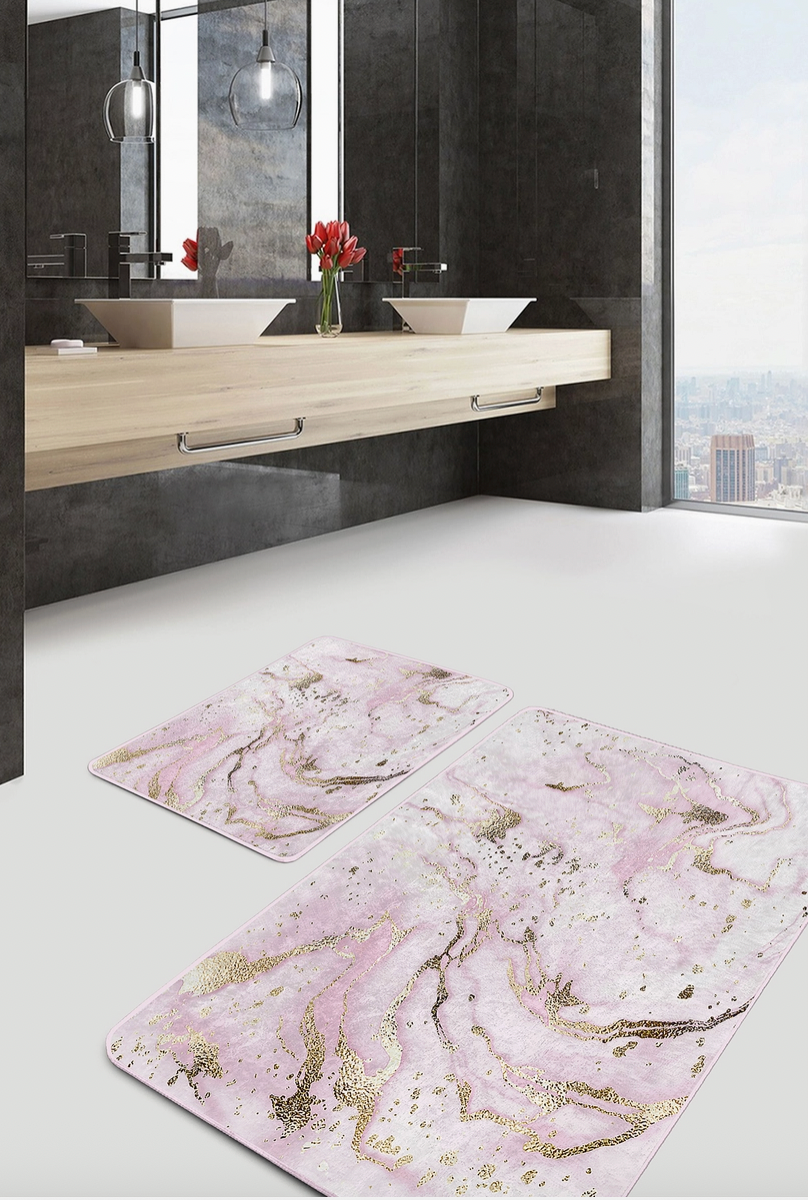 Elegant Pink Gold Marble Design 2 Pieces Bath Mat Set