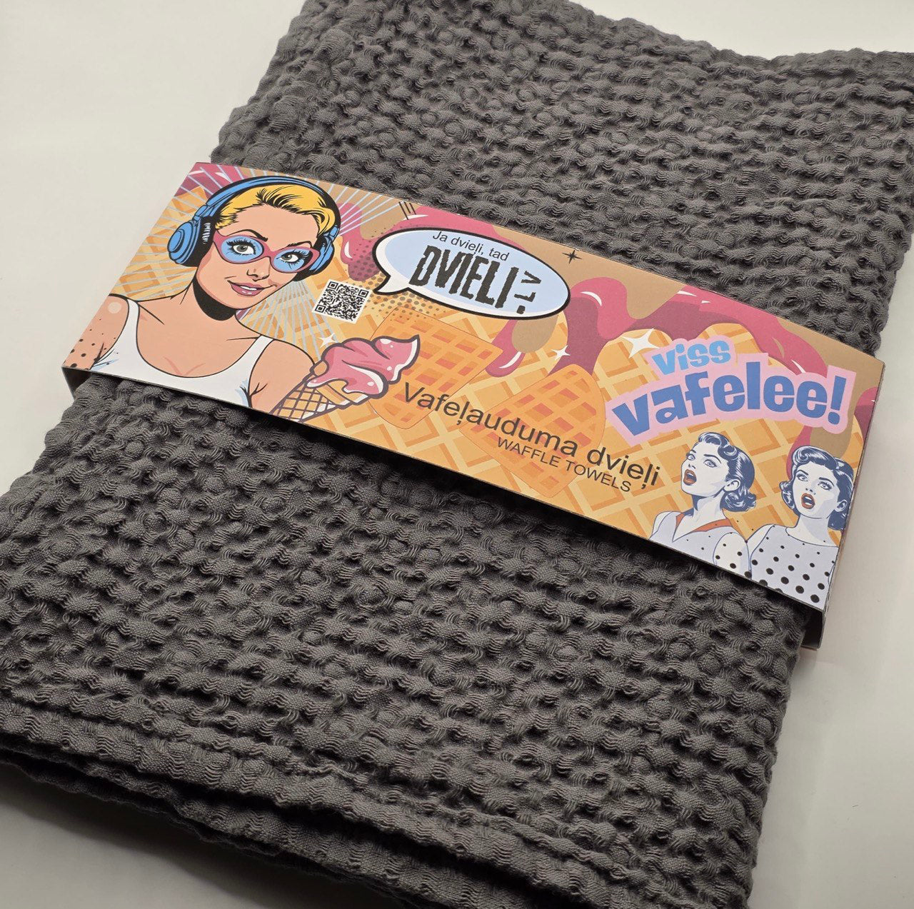 Linen waffle towel / DARK GREY