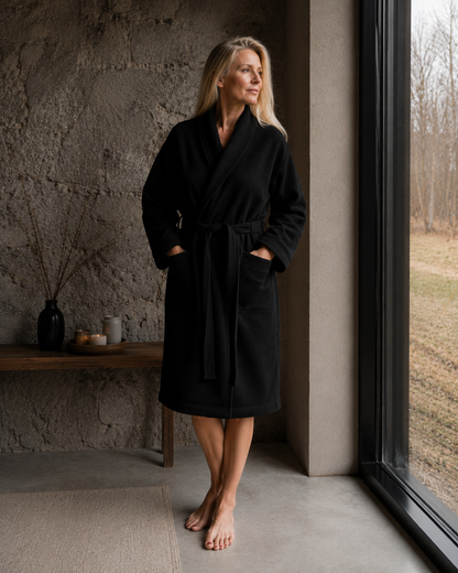 Waffle Fabric Bathrobe / BLACK